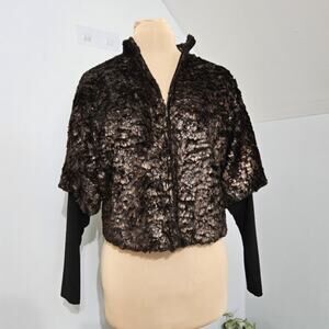 Helios & Luna Brown Feather-like Cropped Zip Up Jacket Size 8
